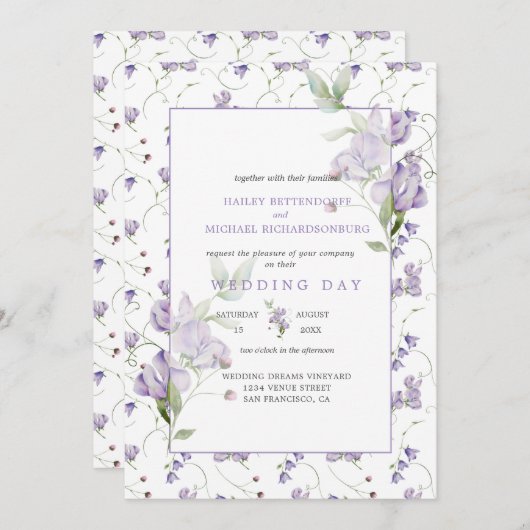 ラベンダースイートピース結婚式招待状 招待状 (正面/裏面)