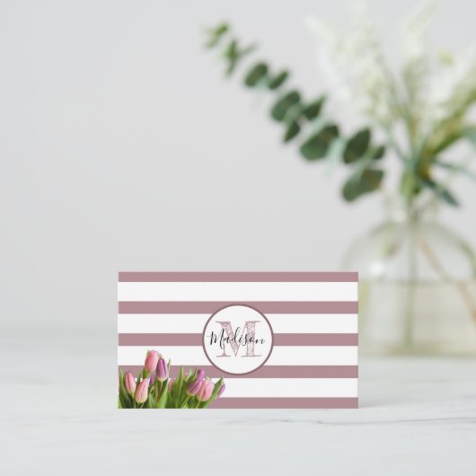 ラベンダーストライプとチューリップモノグラムの 名刺 (スタンド正面)