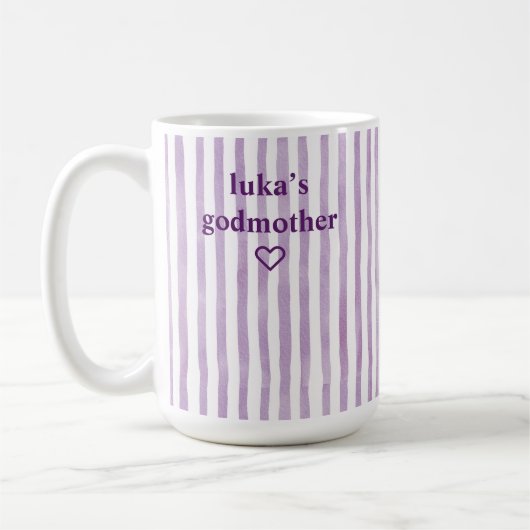 ラベンダーストライプの名入れゴッドマザー コーヒーマグカップ (左)