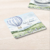 ラベンダーストライプバルーンフラワーブライダルシャワー スクエアペーパーコースター (アングル)