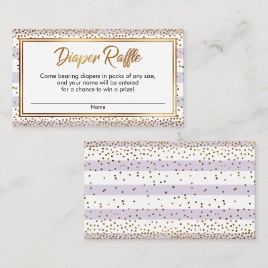 ラベンダーストライプ紙吹雪おむつラッフルカード付き エンクロージャーカード (正面/裏面)