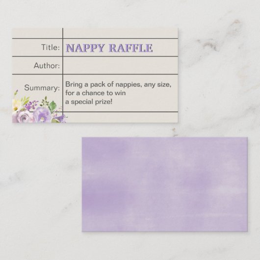 ラベンダーストーリーブックベビーガールシャワーナッピーラッフル エンクロージャーカード (正面/裏面)