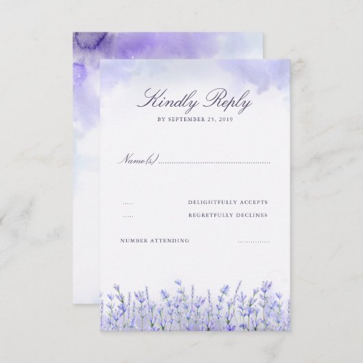 ラベンダースフィールドフローラパープルウェディングRSVP 出欠カード (正面/裏面)