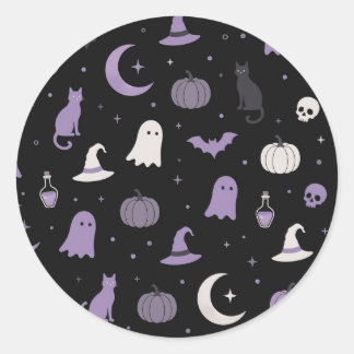 ラベンダースポーキーかわいいハロウィン丸ステッカー ラウンドシール