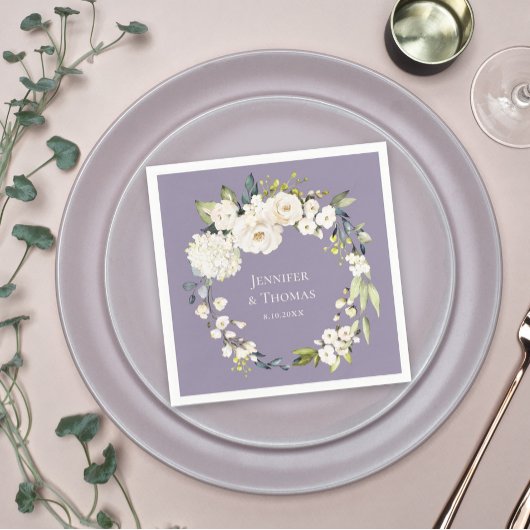 ラベンダーズのホワイトウォーター色フローラ結婚 スタンダードカクテルナプキン