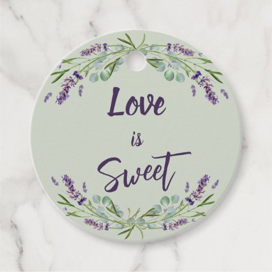 ラベンダーセージ緑の愛は甘い結婚式の引き出物 フェイバータグ (正面)