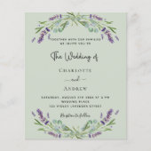 ラベンダーセージ緑QR予算結婚式招待状 (正面)