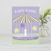 ラベンダーゾウのカルーセル1歳誕生日 招待状 (スタンド正面)