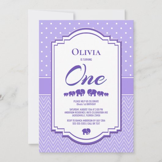 ラベンダーゾウ1st誕生日パーティー 招待状 (正面)