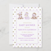 ラベンダータンパープル水玉模様ベビーシャワー 招待状 (正面)