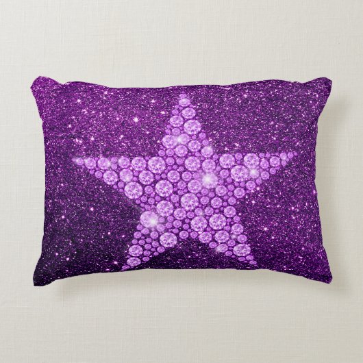 ラベンダーダイヤモンドスターパープルフェイクグリッター アクセントクッション (正面)