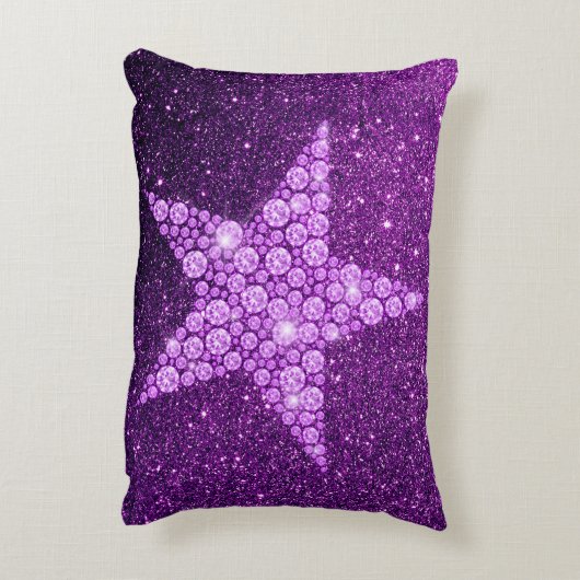 ラベンダーダイヤモンドスターパープルフェイクグリッター アクセントクッション (裏面(縦))