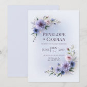 ラベンダーダリアブーケフラワーフレームウェディング 招待状 (正面/裏面)