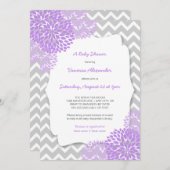 ラベンダーダリアベビーシャワー招待状/パープルグレー 招待状 (正面/裏面)