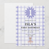 ラベンダーチェックバニーボレロバレエ生誕祭招待状 招待状 (正面/裏面)
