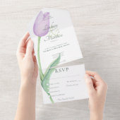 ラベンダーチューリップソロパープルディナモダンーナー オールインワン招待状 (貼ってはがせる)
