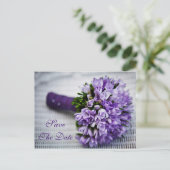 ラベンダーチューリップ花は日付の結婚カードを保存 案内ポストカード (スタンド正面)