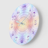 ラベンダーティール(緑がかった色)イエローオレンジ幾何学名 ラージ壁時計 (傾斜)