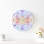 ラベンダーティール(緑がかった色)イエローオレンジ幾何学名 ラージ壁時計 (ホーム)