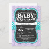 ラベンダーティール(緑がかった色)シャルボードフローラベビーシャワー招待状 招待状 (正面/裏面)