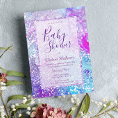 ラベンダーティール(緑がかった色)パープル大理石グリッターベビーシャワー 招待状