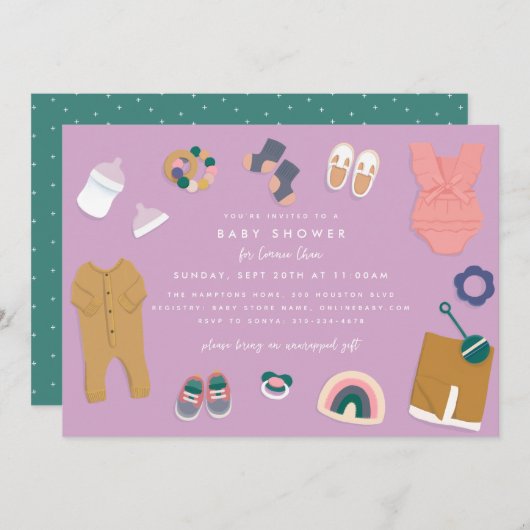 ラベンダーディスプレイシャワー 招待状 (正面/裏面)