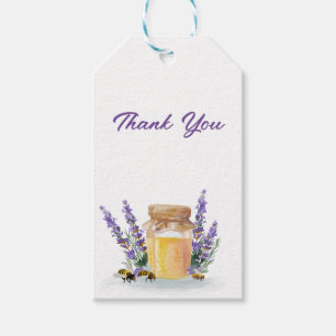 ラベンダーナプキンの小枝を持つゴールデンハニー ギフトタグ