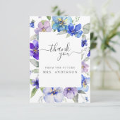 ラベンダーネイビーフローラバイオレットパープルブライダルシャワー サンキューカード (スタンド正面)