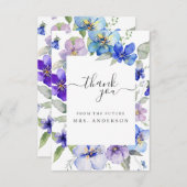 ラベンダーネイビーフローラバイオレットパープルブライダルシャワー サンキューカード (正面/裏面)