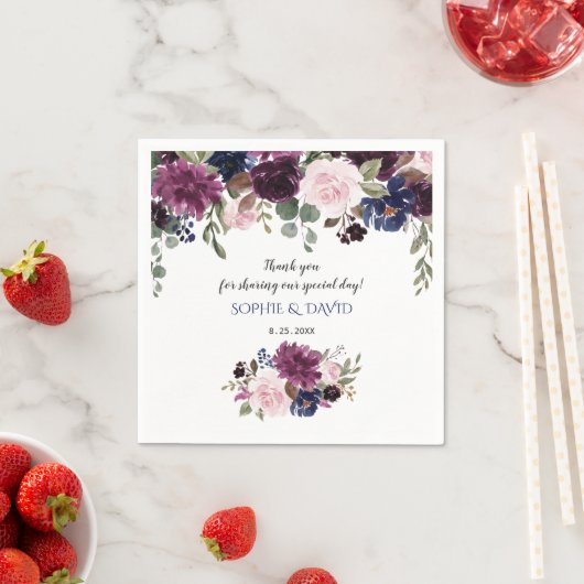 ラベンダーネイビーブルーフローラ開花ウェディングプランナー スタンダードカクテルナプキン (インサイチュ)