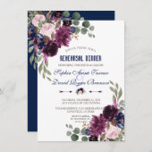 ラベンダーネイビーブルーフローラ開花リハーサルディナー 招待状 (正面/裏面)