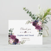 ラベンダーネイビーブルーフローラ開花結婚ズサンキュー サンキューカード (スタンド正面)