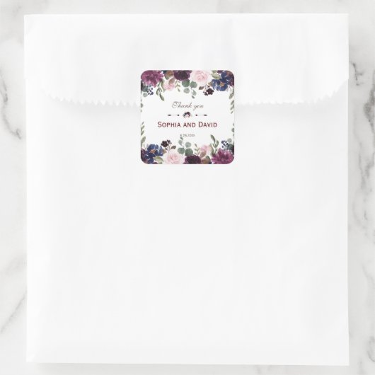 ラベンダーネイビーブルーフローラ開花結婚ズ スクエアシール (バッグ)