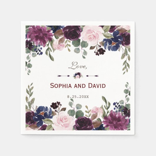 ラベンダーネイビーブルーフローラ開花結婚ズ スタンダードカクテルナプキン (正面)