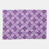 ラベンダーハートとパープルアーガイルダイヤモンド キッチンタオル (横)