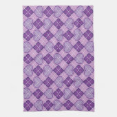 ラベンダーハートとパープルアーガイルダイヤモンド キッチンタオル (縦)