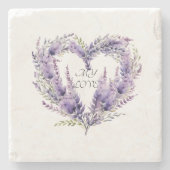 ラベンダーハート。フローラ紫色 ストーンコースター (正面)