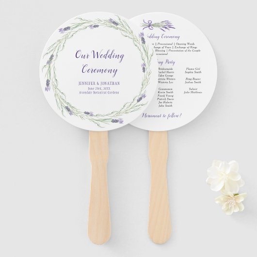 ラベンダーハーブと緑のリースプログラムファン ハンドファン (正面&裏面)