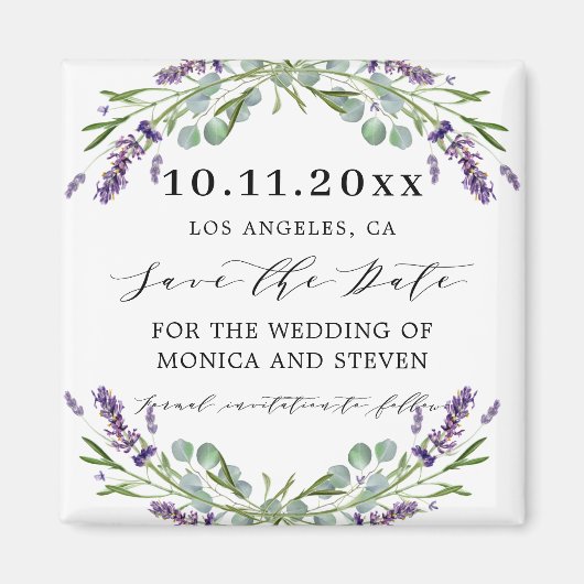 ラベンダーバイオレットの緑の結婚式は日付を除く マグネット (正面)