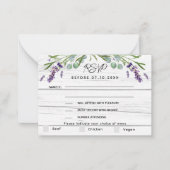 ラベンダーバイオレットウッドメニュー結婚式RSVP応答 ノートカード (正面)