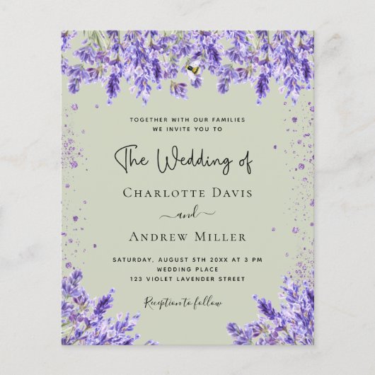 ラベンダーバイオレットグリーンフローラ結婚式招待状 (正面)