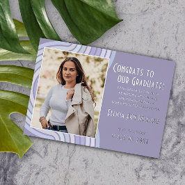 ラベンダーバイオレットゴールドフォイル卒業発表 箔招待状