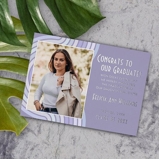 ラベンダーバイオレットゴールドフォイル卒業発表 箔招待状