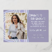 ラベンダーバイオレットゴールドフォイル卒業発表 箔招待状 (正面)