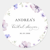 ラベンダーバイオレットパープル春フローラブライダルシャワー ラウンドシール (正面)