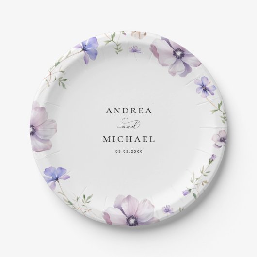 ラベンダーバイオレットパープル春結婚フローラ ペーパープレート (正面)