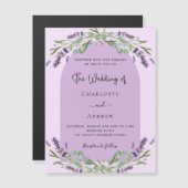 ラベンダーバイオレットピンクの緑のアーチラグジュアリー結婚ズ マグネット招待状 (正面/裏面)