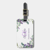 ラベンダーバイオレットフラワーモノグラム名 ラゲッジタグ (正面縦)