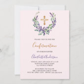 ラベンダーバイオレットフローラの緑のクロス確認 招待状 (正面)