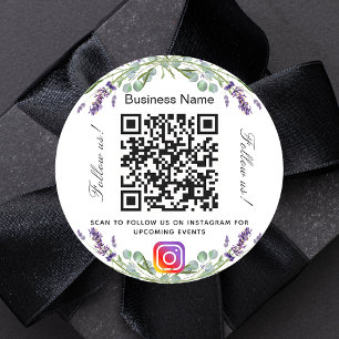 ラベンダーバイオレットフローラビジネスqrコードインスタグラム ラウンドシール
